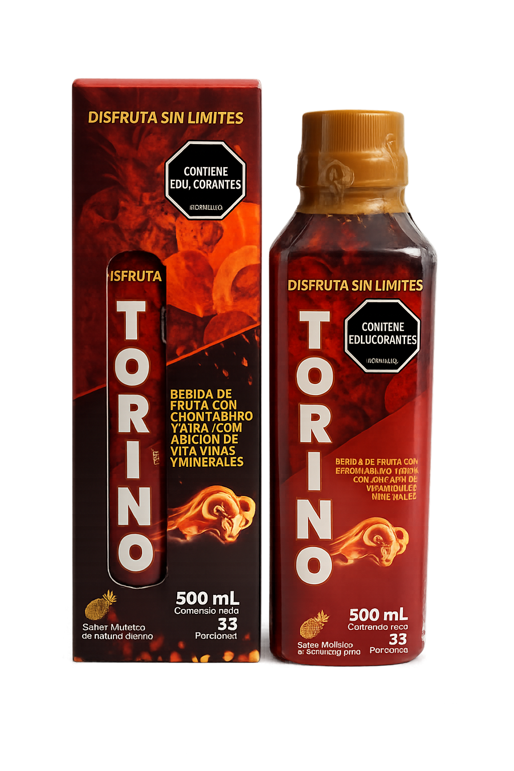 Botella y caja Torino multivitamínica con borojó y chontaduro
